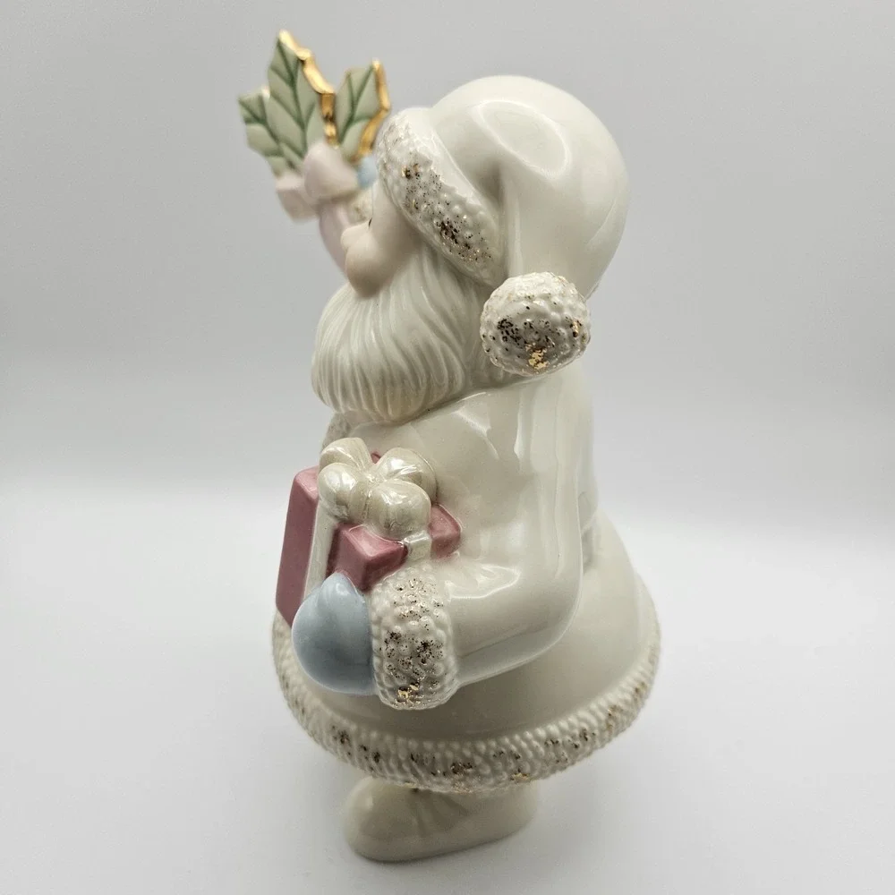 Lenox Santa Claus Porcelain Figurine Hand Painted White Coat Holly & Gift No box